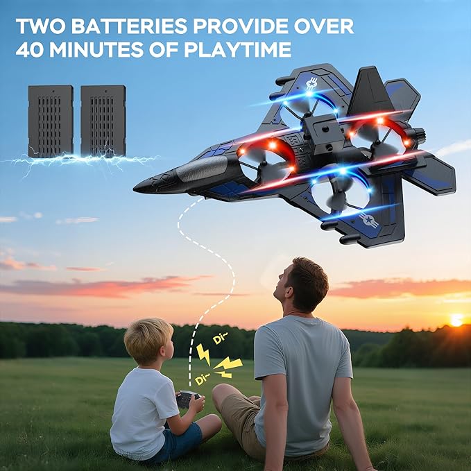 RC Plane - 2.4GHz Remote Control Airplane with LED Lights 360° Stunts &amp 6-Axis Gyro | Crash-Proof Foam Design | 40 Min Flight | Best Gift for Kids (Beginner Friendly)