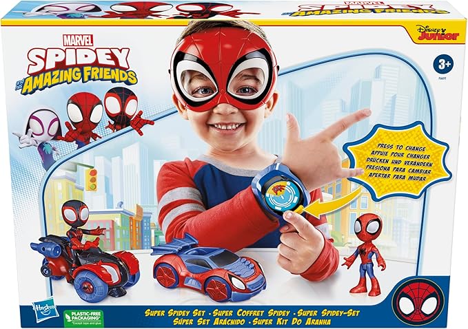 Spidey and his Amazing Friends Super Spidey Set Role Play Toys Toy Car Set Marvel Spider-Man Mask Great for Kids 3+ Years (Amazon Exclusive)