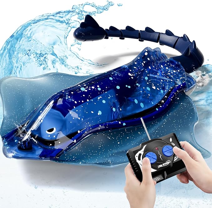 Remote Control Shark Toys for Boys Kids 1:18 Scale High Simulation Manta Ray for Pool Electric RC Shark Stingray Fish Pool Outdoor Toys with Light &amp Diving Function for 5 6 7 8 9 Year olds Kids