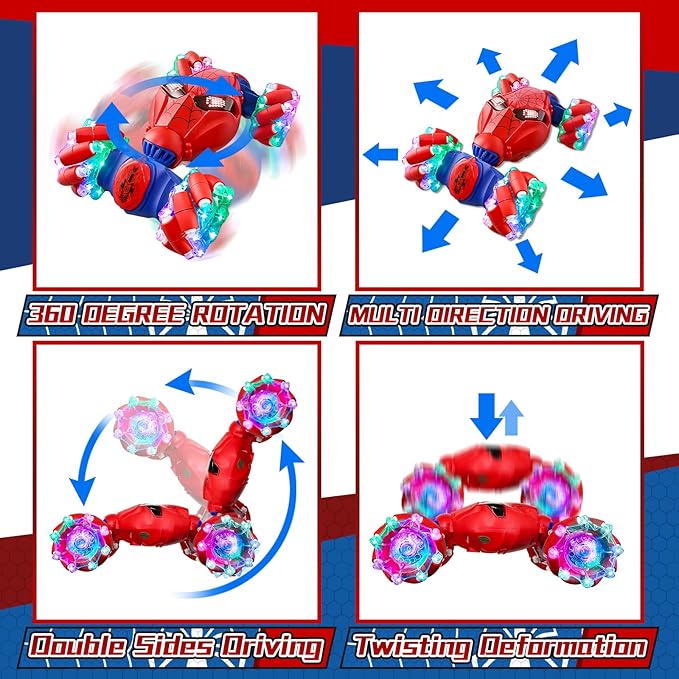 S-pider Rc Gesture Sensing Stunt Car Toys for Boys 3-14 Years Old Drift Hand Control Remote Control Cars with Light &amp Music 360°Rotation Double Side Cars Birthday Gifts for Kid Age 4 5 6 7 8 9 1