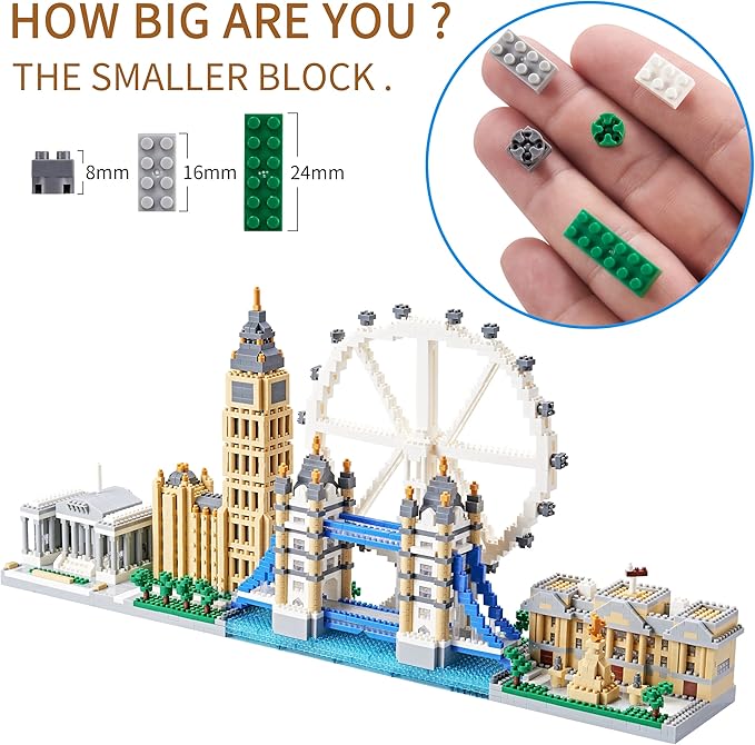 World Famous Architecture Micro Building Blocks Set 3430 PCS - London Skylines DIY Collectible Model for Lovers Adults or Teens Ages of 14+ in Living Room or Office Decorative Items
