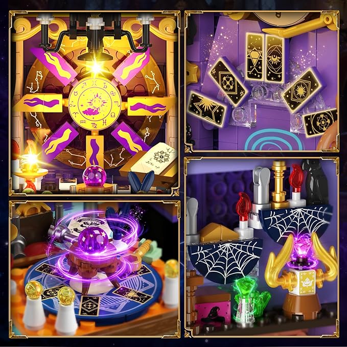Upgraded Mystic Divination Book Nook Building Set with Rechargeable Lights 1447 PCS DIY Magic Booknook Building Block Kit Home Decor Miniature Book House Model Gift for Adults Boys Girls 12+