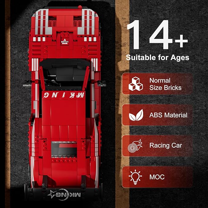 Mould King Car Toy Building Block 10167 Collectible Speed Champion Cars Building Set Sports Vehicle Model Build and Display Car for Adults and Aged 14+ (1717 Pieces)