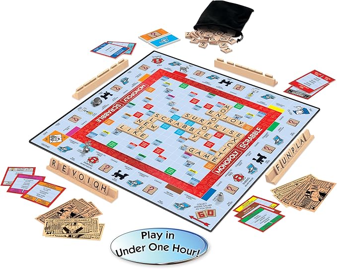 Monopoly Scrabble Game Play in Under ONE Hour Score Your Scrabble Word - Move Your Token By Winning Moves Games USA Mash-Up of 2 of the World's Greatest Games 2 to 4 Players Ages 8+ (1250)