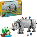 LEGO Creator 3 in 1 Wild Animals: Majestic Rhino - Building Toy for Boys &amp Girls Ages 9+ - Gift for Easter Baskets - Kids Bedroom and Desk Decor - Build Rhino Hippo or Walrus - 31171