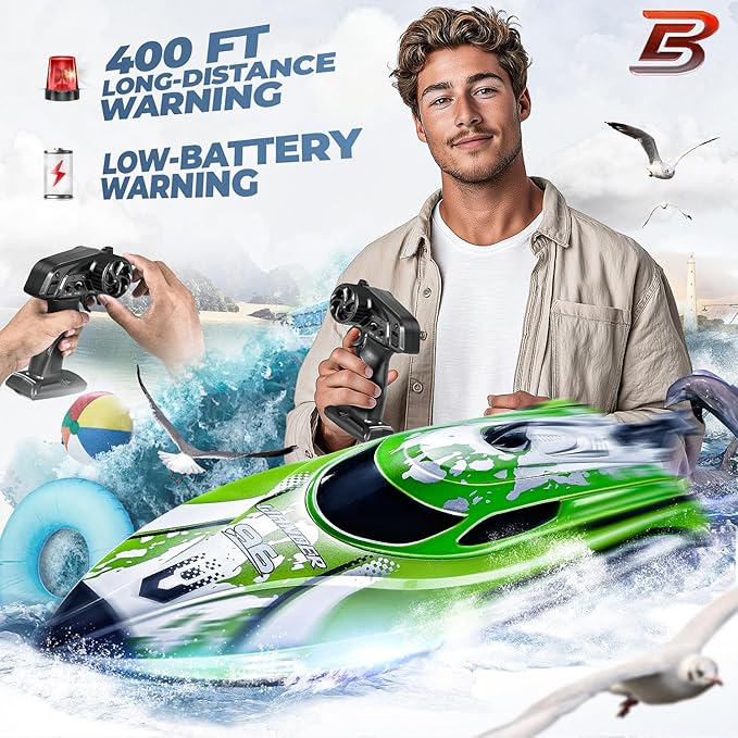 BEZGAR RC Boat 12 inch Remote Control Boat for Kids and Adults 25 KPH Fast RC Speed Boats with 700mAh Battery Ideal Waterproof Toy Boats for Lakes &amp Pools - TX126 Green