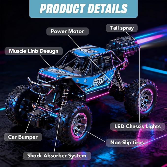 NXD RC Truck 1:18 Remote Control Car with Spray &amp Light 4WD All Terrain Off-Road Monster Truck Toys 2.4 GHz RC Cars for Kids Age 6 7 8 9 10 11 12 Gift for Boys Girls (Red)