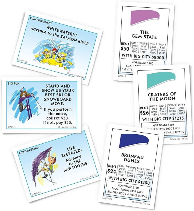 Late for The Sky Idaho-Opoly Board Game – Idaho State Themed Family Strategy Opoly-Style Fun for 2-6 Players Ages 8+ Traditional or Fast 1-Hour Play for Game Night