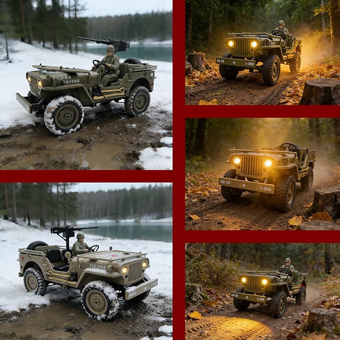 YUCT 1/10 RC Crawler Willys Jeep RC Rock Crawler 4x4 Military Off-Road Car with Driver Figure &amp Machine Gun Oliver Green
