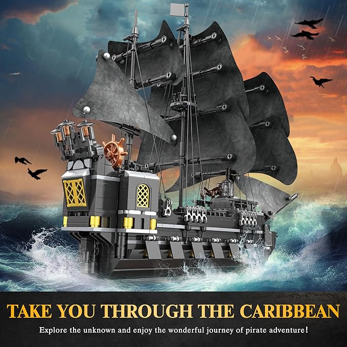 Pirate Ship Building Block Model Kits Advanced MOC Black Pearl Ship Building Set Toy Christmas Birthday Building Set Gifts for Adults and Kids Aged 12+ 1366 PCS