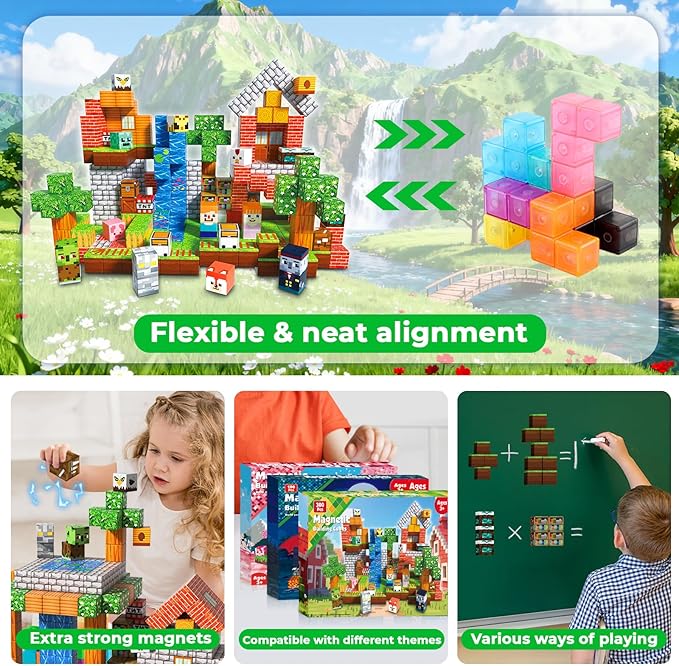 300 PCS Magnetic Blocks - Magnetic Building Blocks Stacking Magnets for Kids Sensory Toy for STEM Montessori Sensory Toys for Kids 3+ Boys and Girls Easter Christmas Birthday Gifts