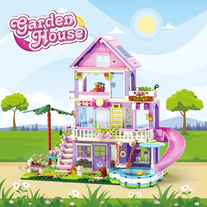 Girls Building Blocks Set689pcs Garden Villa House Building Block for Kids 6-12 and 8-14Holiday Cottage Bricks Kit Building Toy Xmas Birthday Gift for Girls Kids 6 7 8 9 10 11 12 13 14