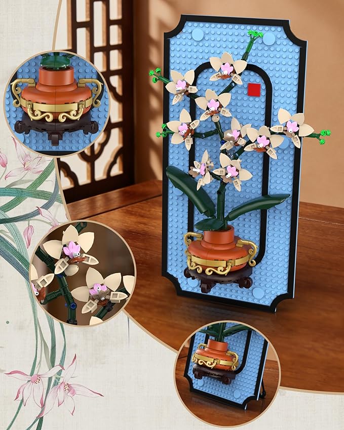 Orchid Building Set for Adults 3D Wall Art Frame Decor Botanical Collection Blocks Kit Home Office Wall Decoration Birthday for Women &amp Plant Lovers (531 PCS)