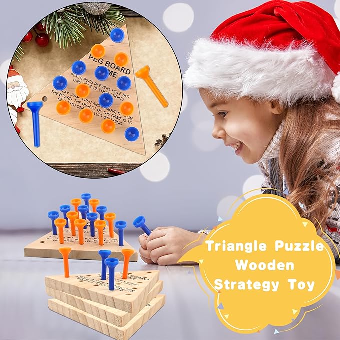 16 Packs Wooden Peg Game Tricky Triangle Peg Board Game Family Wood Puzzles Strategy Toy for Kids Adult Family Travel Gathering Jump Games