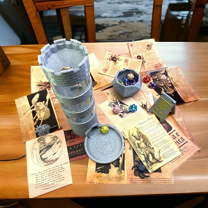 Castle Dice Tower Works with Standard Size Rollers for TRPG Board Games with A Set of Dice in Random Color