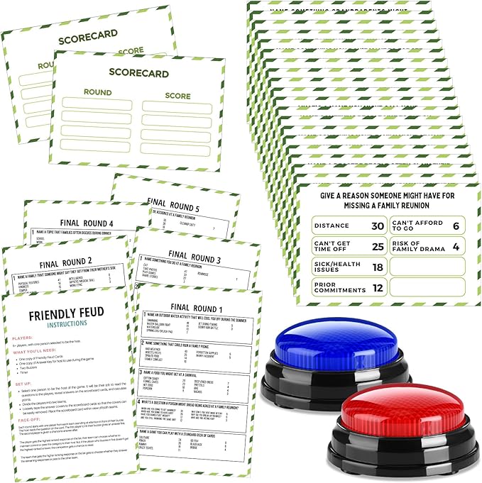 Family Reunion Friendly Feud Game with 2 Answer Buzzers Feud Cards for Game Night Fun Trivia Quiz for Party Groups Team Building(Colorful Family)