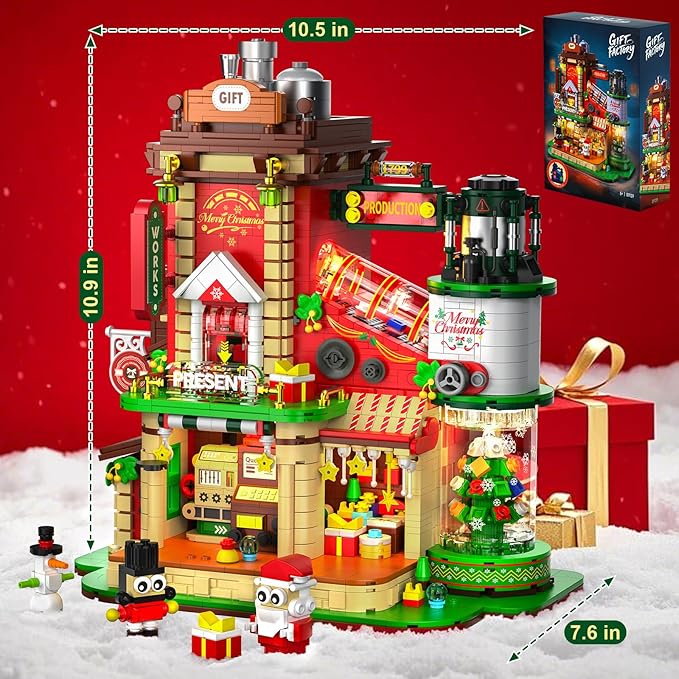 Christmas Factory Building Set with Light 2775PCS Christmas Village Decoration for Home Holiday House Kit with Rotating Xmas Tree Santa Advent Calendar 2025 for Adult Teen Boy Girls Gift Idea