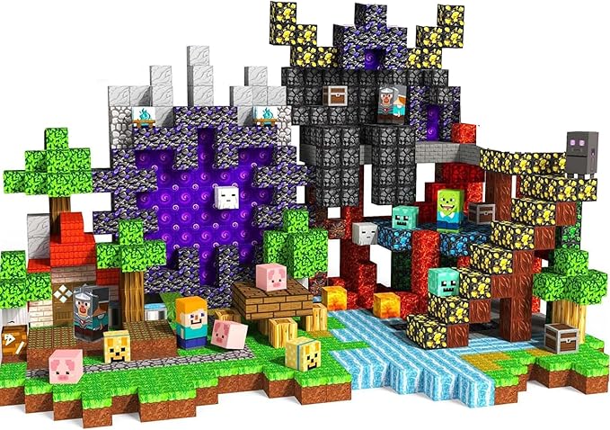 Magnetic Building Blocks Set 200 Pieces Pixel Style Construction Toys with Character Blocks 0.8 Inch Cubes for Ages 3+ Non-Toxic Educational STEM Toys