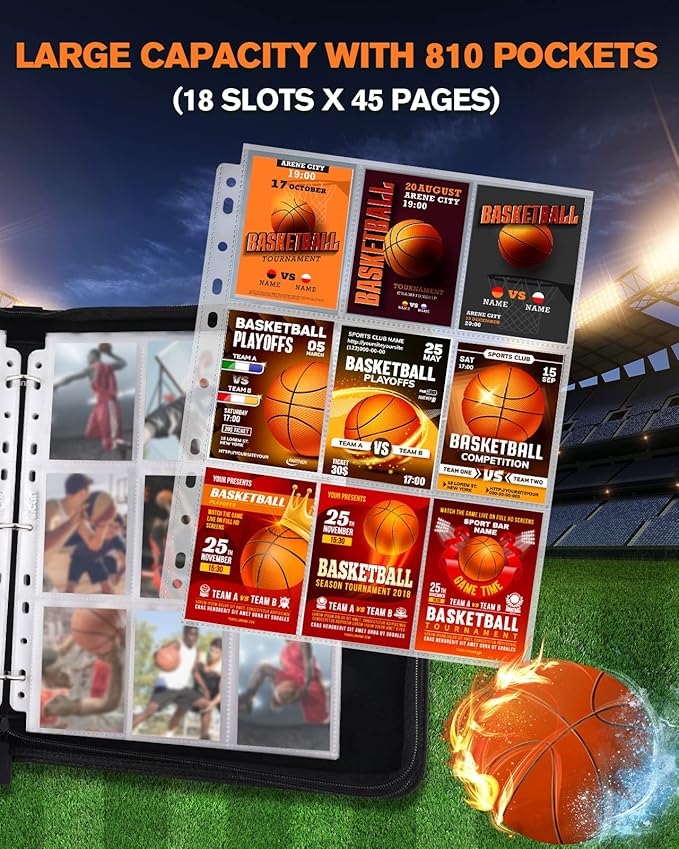 Basketball Card Binder2025-2026 Sports Trading Card with Sleeves Holder Album810 Pockets Basketball Card Holder Sheets Display Storage Protectors for Collectors Boys and Girls Gift