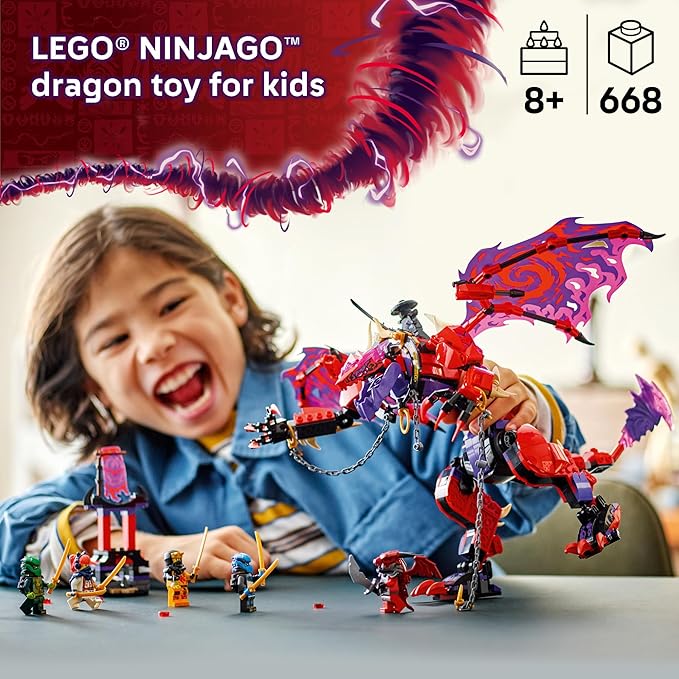 LEGO NINJAGO Thunderfang Dragon of Chaos Building Toy for Kids Ages 8+ - Dragon Rising Playset with 6 Minifigures and Poseable Figure - Birthday Gift Idea for Boys and Girls - 71832
