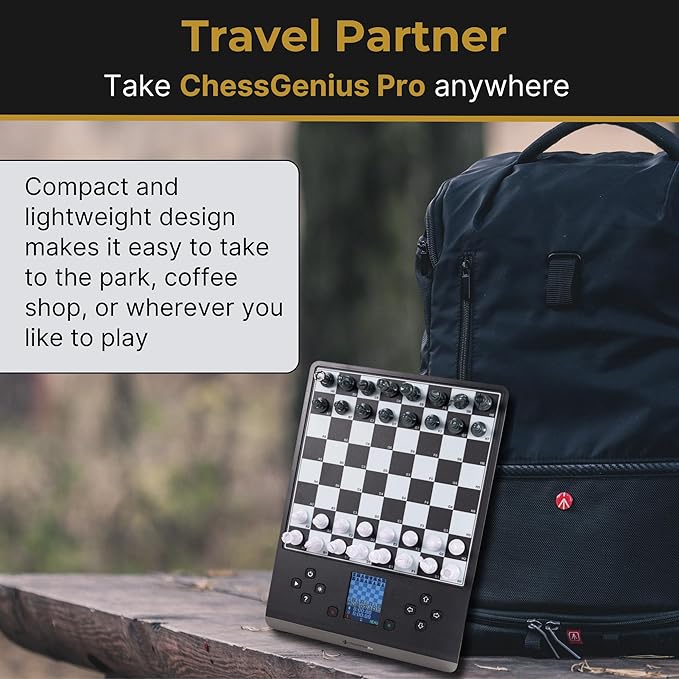 Millennium ChessGenius Pro M815 – Electronic Chess Computer with 2200 ELO Adaptive AI Skill Levels Color Display Built-in Trainer Magnetic Travel Design