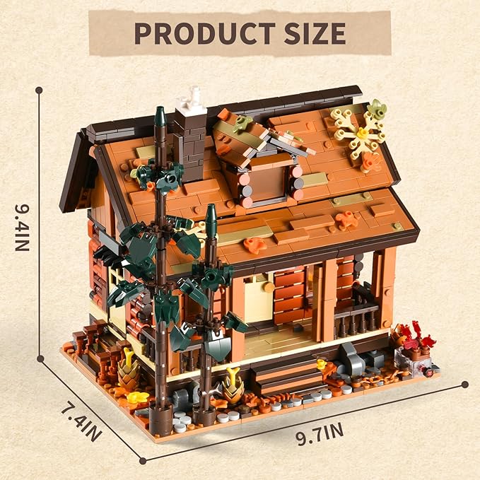 Wood Cabin Building Blocks Set for AdultsForest Wooden House Building Toys with LightLog Cabin Construction KitsHome Decor Gifts for Adults and Teen 14+(1969Pcs)