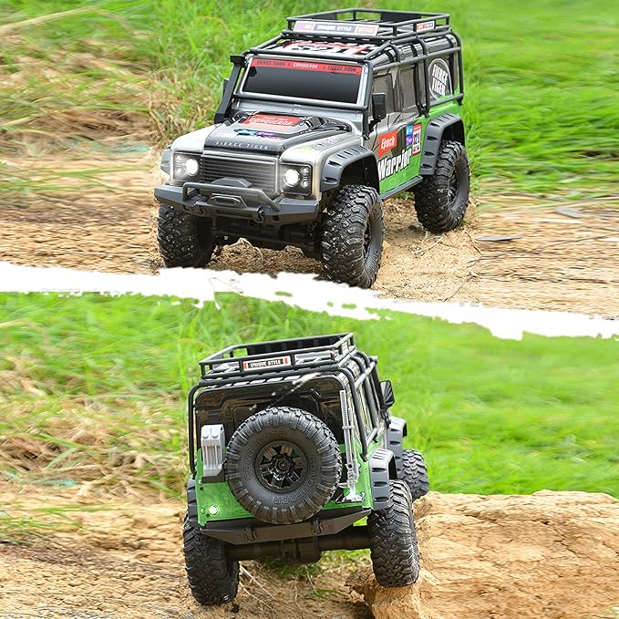 RC Cars RC Crawler 1/10 Scale RTR Remote Control Car 4WD 2.4GHz Brushed Offroad Racing Hobby Grade Model Vehicle with LED Lights 2Pcs Battery Toy for Kids and Adults