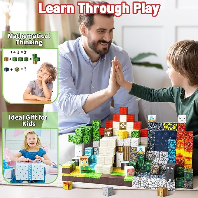 300PCS Magnetic Blocks for Kids 0.8in Magnetic Building Block Toys for Boys Girls Age 3 4 5 6 7 8 9 10 Magnet Cubes Game Magnetic Tiles STEM Toys Christmas Birthday Gifts for Kids Toddlers