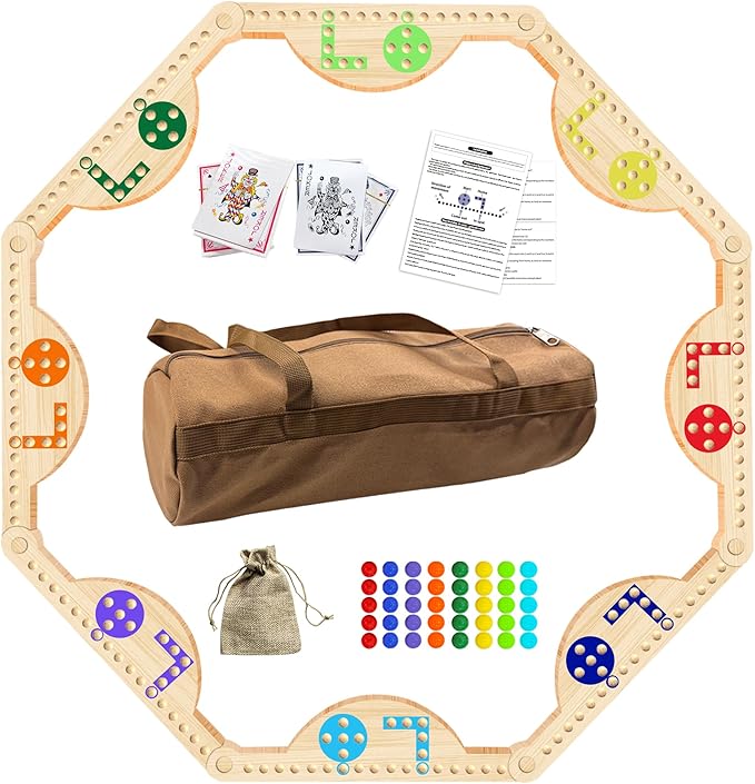 Solid Wood Marbles and Jokers Board Game: Versatile Family Entertainment for 2-8 Players Featuring Interlocking Game Boards Multiple Colors Marbles and Card Decks Ideal for Parties and Game Nights