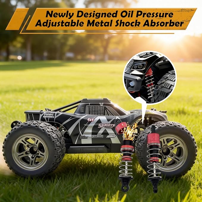 1/10 Remote Control Car 38km/h High Speed RC Car 4X4 Off-Road RC Truck IPX4 Waterproof Remote Control Truck Two 2000mAh Li-Po Batteries 2.4GHz RC Buggy for Teenagers and Adults