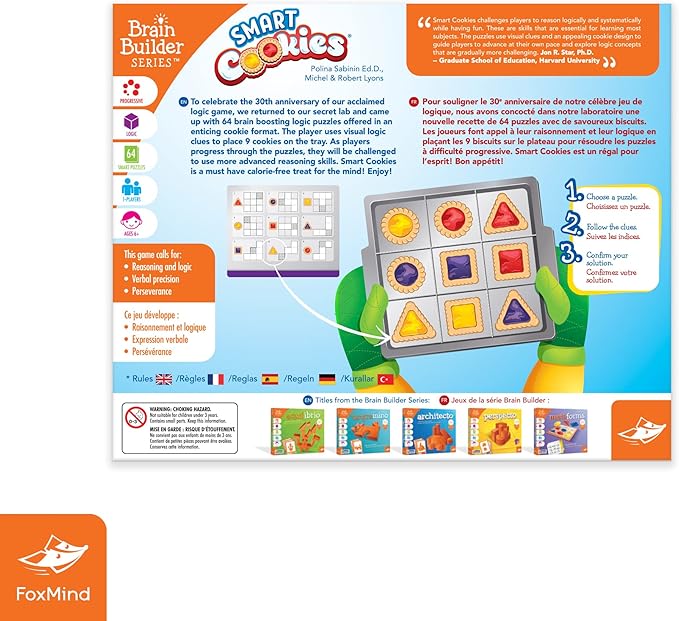 FoxMind Games: Smart Cookies Logic Puzzle Game Deduction Game for Kids Ages 6+ and Brain Teaser Lovers STEM Learning Toy from Brain Builder Series Develops Problem-Solving Skills 1+ Players