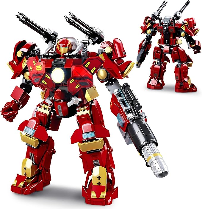 Mech Robot Transforming Building Blocks Set for Adults Red City Protector Mecha Model Action Figures Cool Creative Robots STEM Toys Gift for Teens Boys 588 Pieces