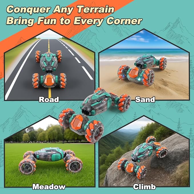Gesture Sensing RC Stunt Car for Kids - 2.4Ghz Remote &amp Hand-Controlled Toy Birthday Gifts for Boys 6 7 8 9 10 11 12 Year Old Twist Off-Road Vehicle with Lights &amp Music