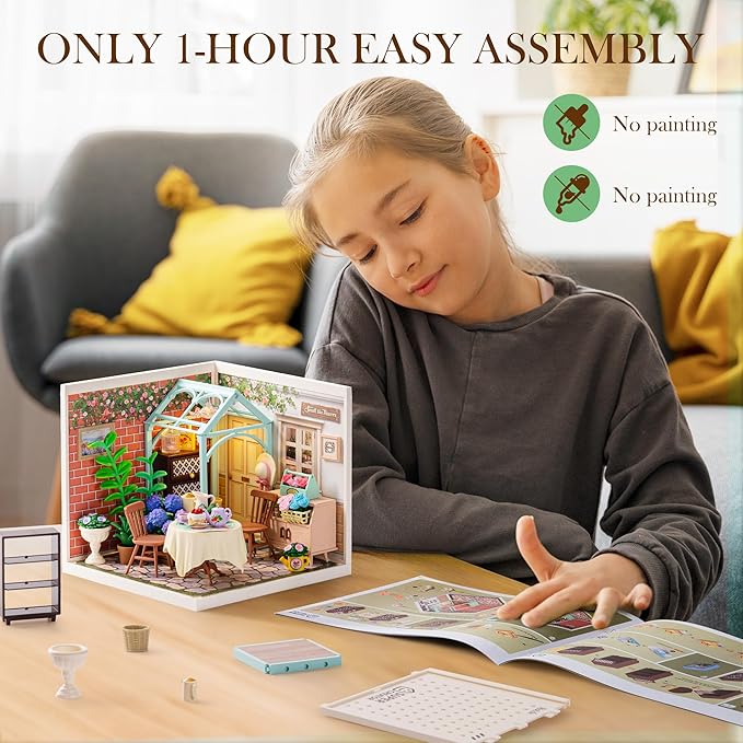 Rolife Super Creator-DIY Plastic Miniature House for Adults Mini Blocks Model Kit Building Set for Teens 8-12 DIY Crafts/Hobbies/Building Blocks Toys for Teens&ampAdults (Blooming Tea Garden)