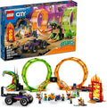 LEGO City Stuntz Double Loop Stunt Arena 60339 Monster Truck Playset with 2 Toy Motorcycles Ramp Wall of Flames Ring of Fire Snapping Snake Loop and 7 Minifigures for Kids Ages 7 Plus