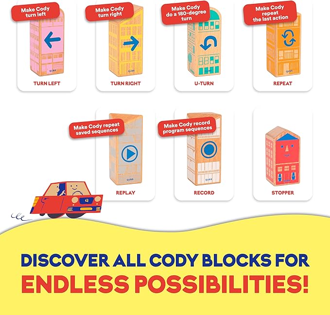 Cody Block Starter Set Educational Wooden Building Blocks Coding and Car STEM Toys for Preschool Kids Ages 4+ Screen Free