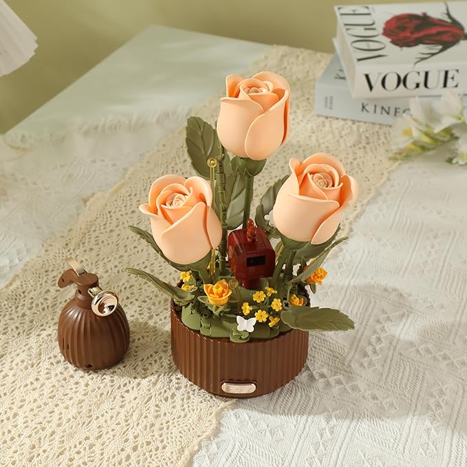 Electric Flower Bouquet Building Set 255PCS – Motorized Blooming Roses Flowers Botanical Kit DIY Bonsai Style Bouquet of Flowers – Unique STEM Gift for Kids&ampAdults Room &amp Desk Decor