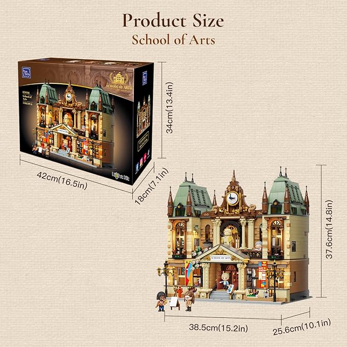 PANTASY Art School Building Set with Lights European Style Modular Street Architecture 3-Level Detailed Interior LED Lighting System Collectible Display Building for Adults
