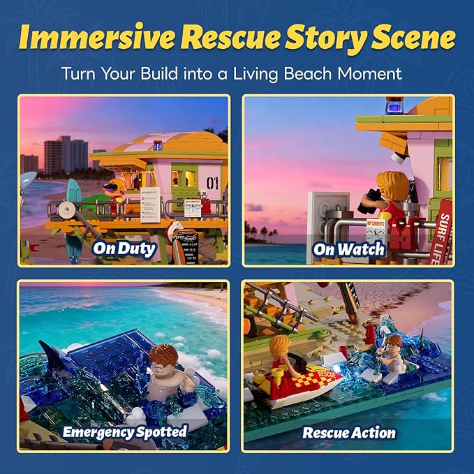 Beach Lifeguard Tower Lighting Building Bricks Set - 1015 Pcs Road Trip Lifeguard Tower Light Construction Building Model Set for Adults and Travelling Lovers