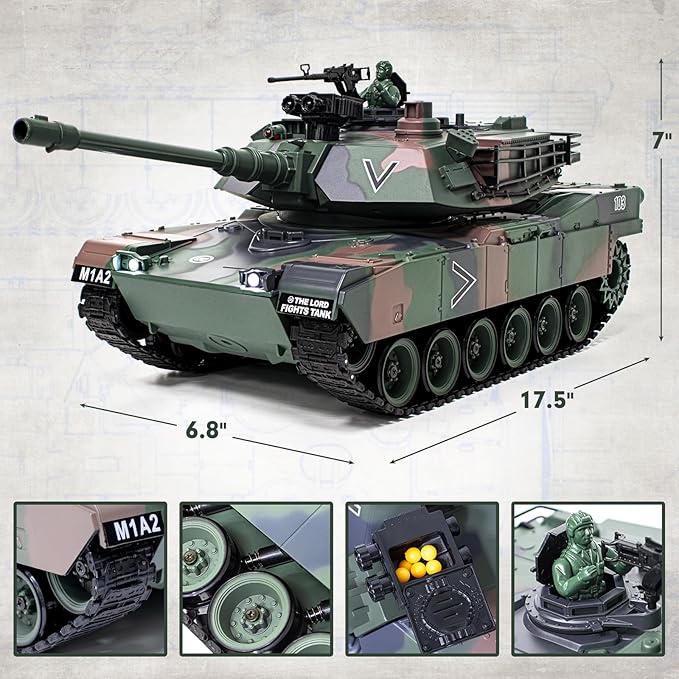 1:18 RC Tank 2.4Ghz M1A2 Remote Control Tank Model Toys 15 Channel Battle Army Toy with Smoke Light Sound Volume Switch Military Toy for Adult and Kid that Shoots BBS