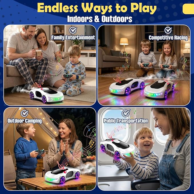 HuiJuKeJi Gesture Sensing RC Stunt Car with USB Charging Dock 360° Rotate Drift Car 2.4GHz Dual Remote Control Cool Spray Mist &amp LED Lights Birthday Gift for Kids Boys Girls Age 6-12