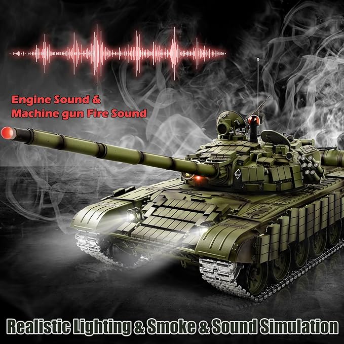 1/16 RC Tank Heng Long Soviet Union T-72 model Army Toy with Smoke Sound Light 2.4G Remote Control Tank That Shoot with Upgraded Metal Track Idler and Sprocket Wheel Steel Gearbox Two Batteries