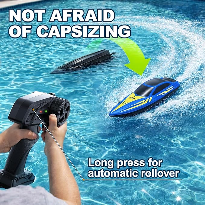 RC Boat with 7-Mode Colorful LED Lights10 Inch Remote Control Boat15KM/H High Speed2.4GHz3 Speed Modes2 Rechargeable BatteriesAuto Flip RecoveryPool &amp Lake Racing Gifts for Kids &amp Adult
