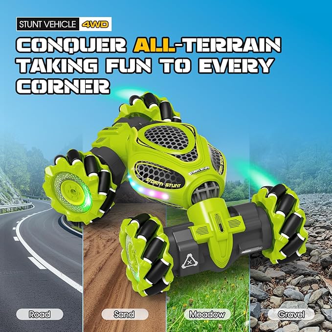 Gesture Sensing RC Stunt Car Remote Control 2.4GHz 4WD Hand Controlled Car Toys for Boys and Girls Age 6-12 360° Rotating Drift RC Cars with Lights and Music Ideal Birthday and Christmas Xmas Gift