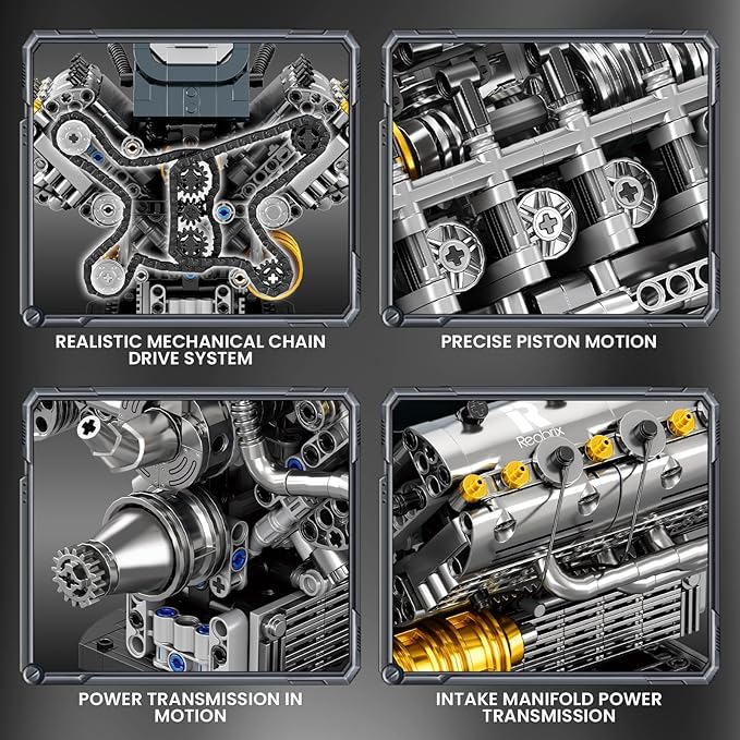 Reobrix V6 Engine Building Block Sets for Adults 33013 Mechanical Building Toy V6 Engine Model Kit Technic Engine Gift for Adults Art Decor for Home Office (1268PCS)
