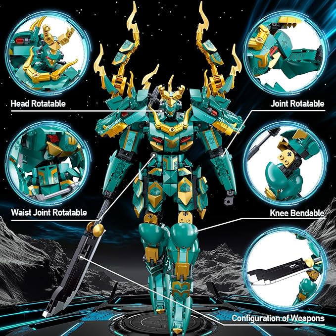 Mech Building Set Green Dragon Samurai Ninja Action Figure for Adults Collectible Robot Gift for Kids Ages 8+ Compatible with Lego Mech Set 704 PCS