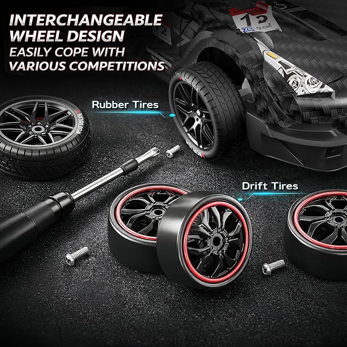 Remote Control Car RC Drift Car 1:16 Scale 4WD RC Vehicle with LED Lights 2.4GHz 30km/h RTR High Speed Racing Sport Toy for Adults Boys Girls Kids Gift 2Pcs Rechargeable Battery