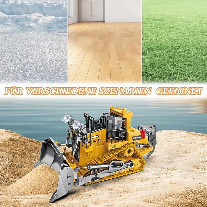 Rc Bulldozer Toys for BoysConstruction Remote Control Bulldozer with Metal bulldozing Shovel Lights/Sounds for Kids Boys