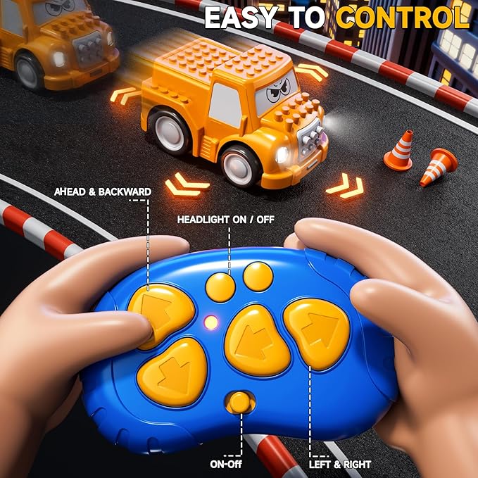 Remote Control Car for Aged 3-4 2-Pack 2.4 GHz Truck and Race Car with Sound Light Toddler RC Cars Ages 3-5 Electrical Racing Cars Indoor Outdoor for Boys Girls Birthday Gifts 3 4 5 6+