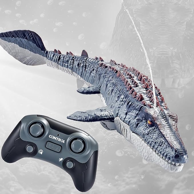 Remote Control Swimming Mosasaurus Toy 2.4GHz Waterproof Design 24-Inch Dinosaur Water Toy with Spray Function